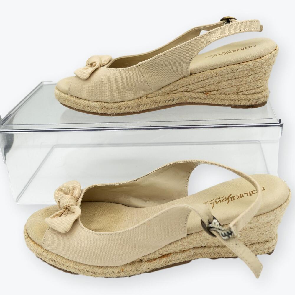 Naturalizer Natural Soul Babar Beige Canvas Sling Peep Toe 8.5 M